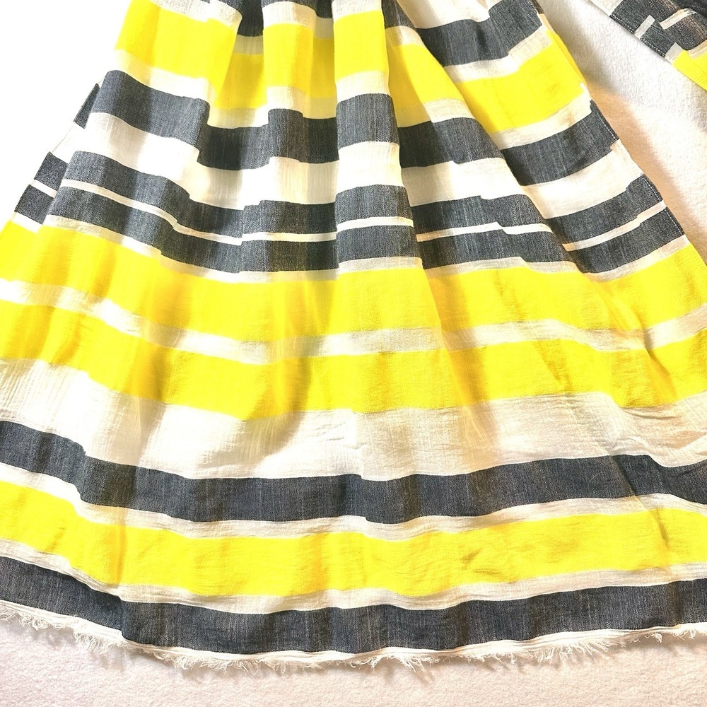Banana Republic 71" X 35" Yellow Gray Stripe Scarf‎ Tassel Fringe Linen Feel - Picture 4 of 6